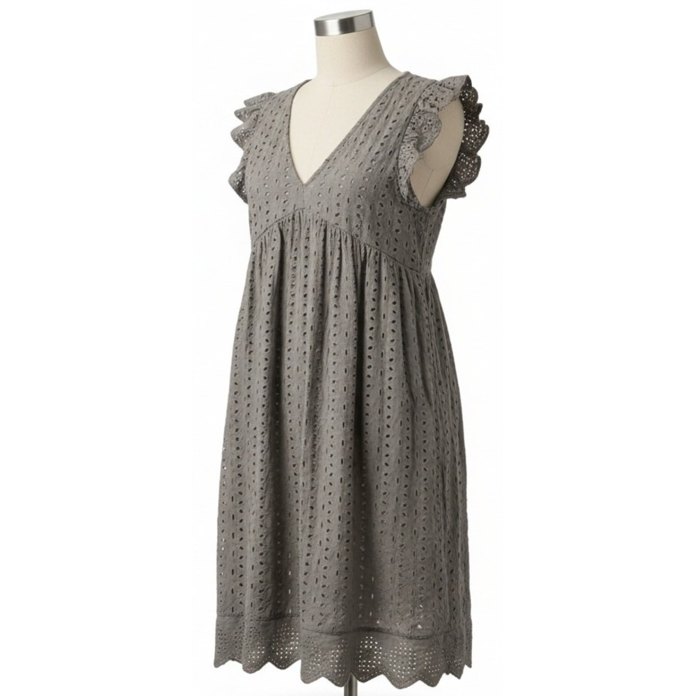Impressions Gray Womens‎ Short Eyelet Lined Dress Size Small